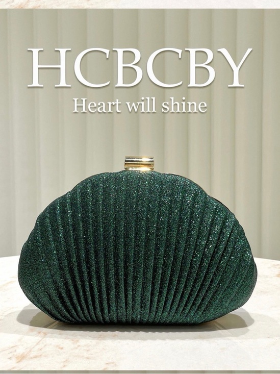 Mint green shiny Shell Shape Striped Clutch Handbags - Teal Shimmer Shell Clutch